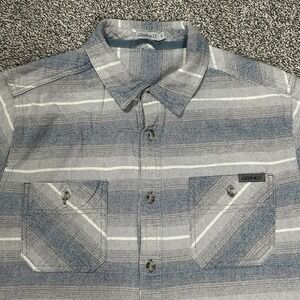 Gramicci Button Up Shirt Men Medium Gray Blue Striped Outdoor Skater Long Sleeve
